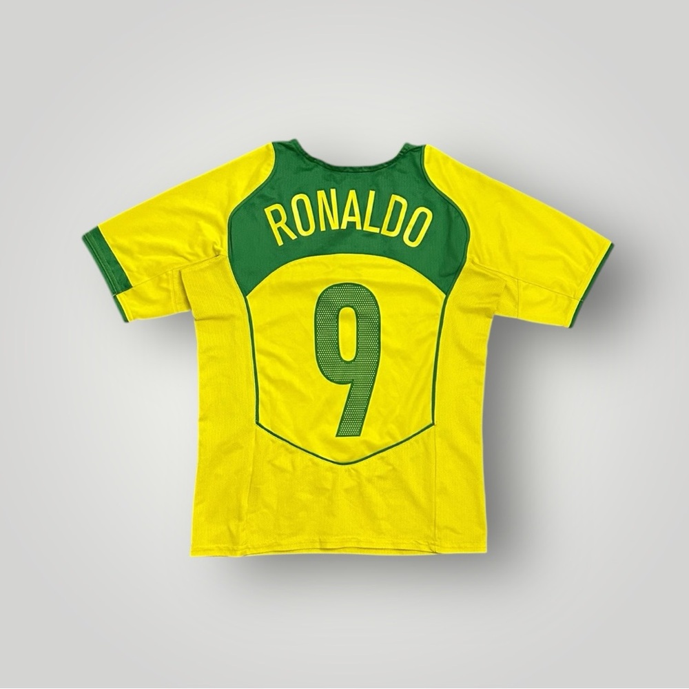 Vintage Y2K 2004-2006 Nike Brazil Home #9 Ronaldo Youth Soccer Shirt Jersey